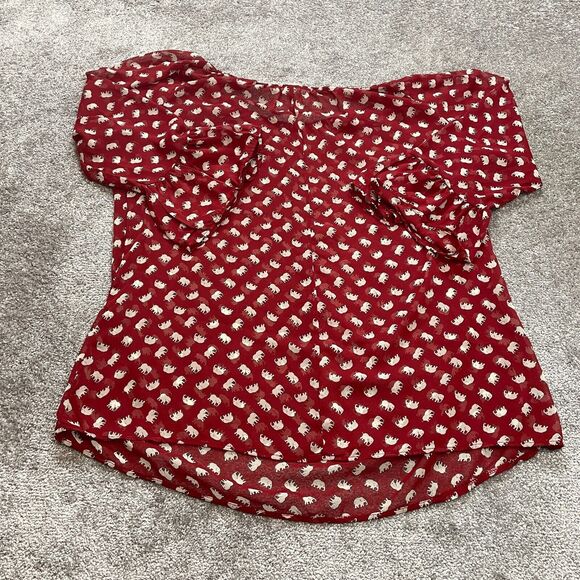 Unbranded Blouse Shirt Womens 3XL Red Long Sleeve Elephant Print Ladies Top - Picture 2 of 8